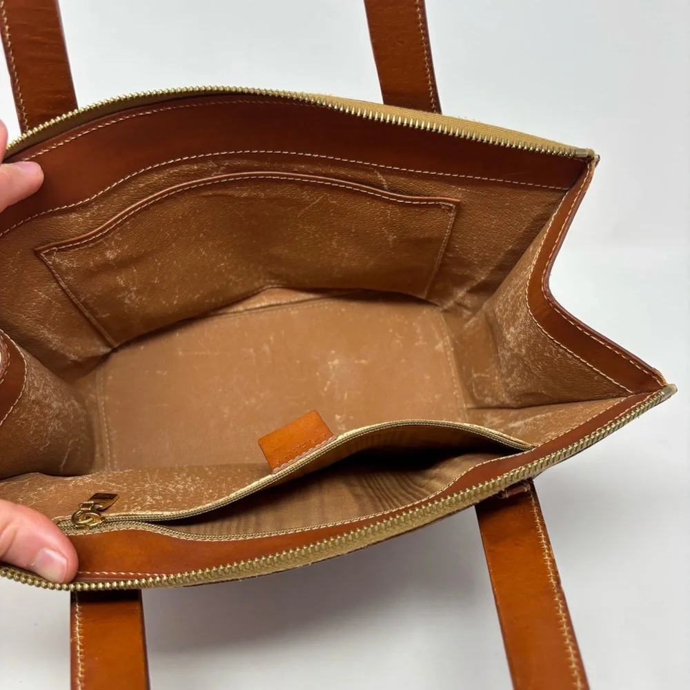 Vintage Céline Macadam Triomphe Monogram Tote Bag Brown Tan Leather 1990s - Picture 16 of 16
